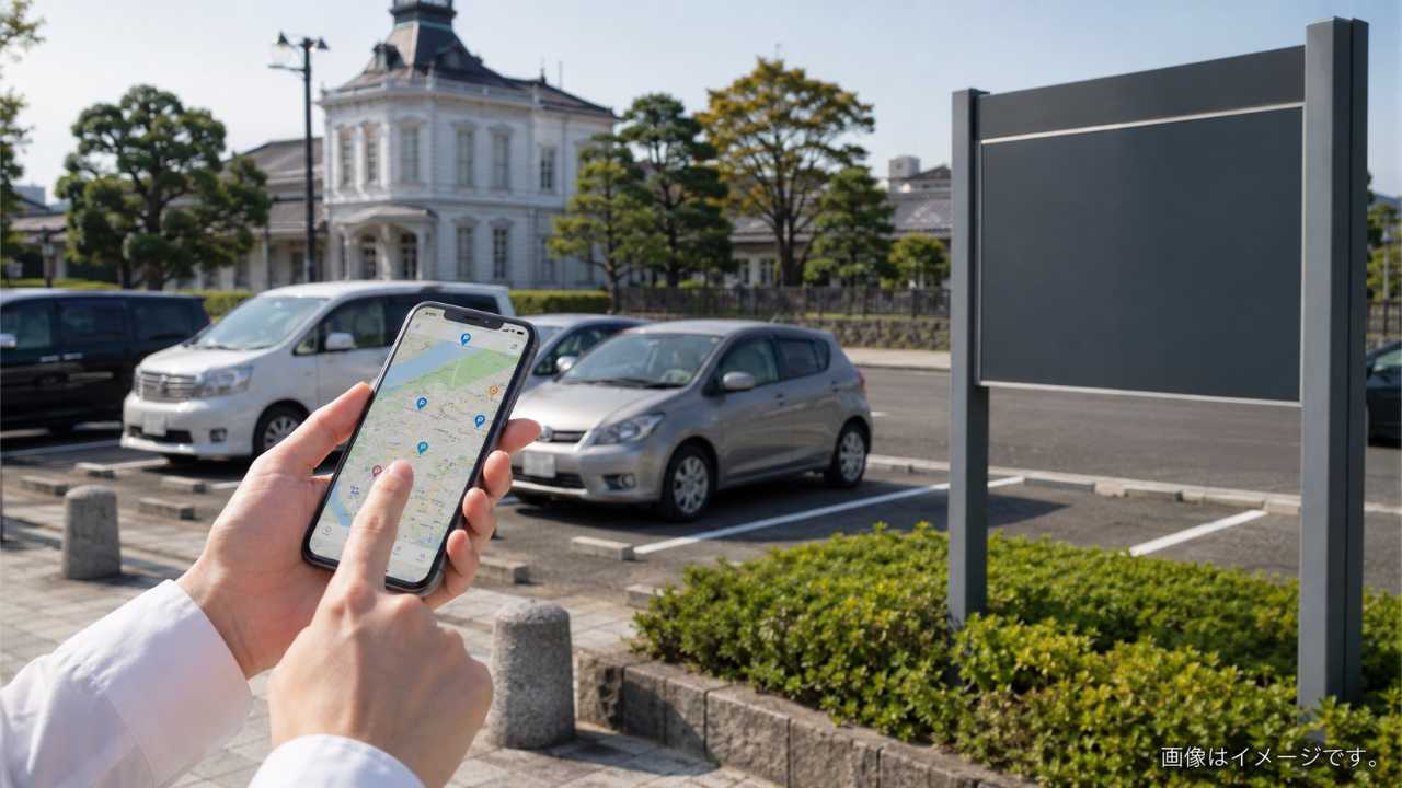 仁風閣周辺の駐車場比較をイメージした写真風画像