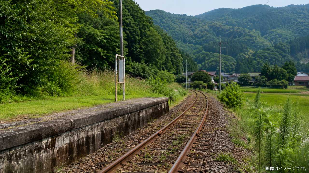 旧国鉄倉吉線の泰久寺駅跡をイメージした実写風写真