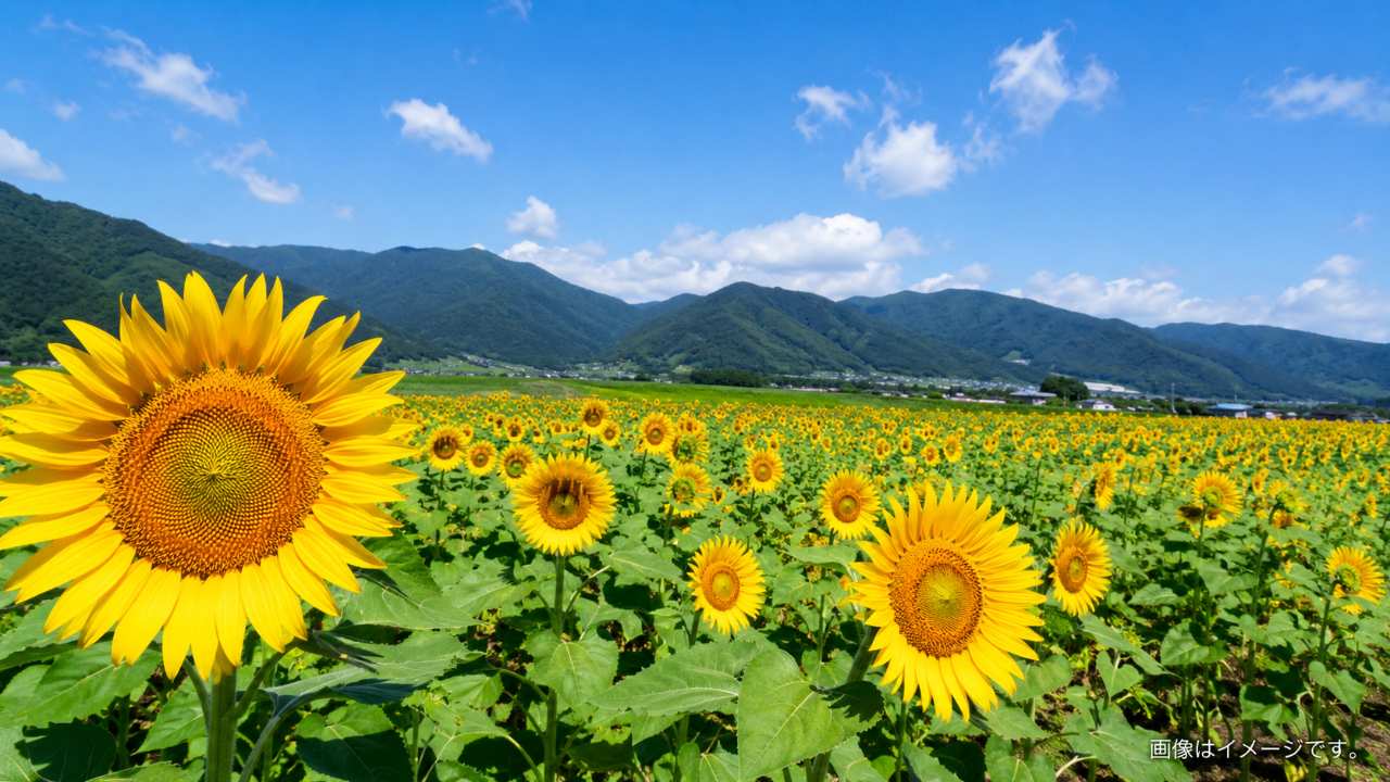 鳥取の夏を感じる広いひまわり畑