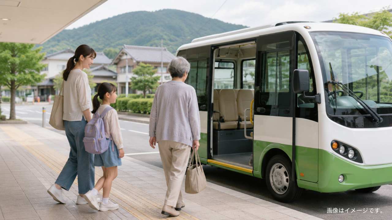 子どもの習い事送迎や高齢者の通院を支える地域交通のイメージ