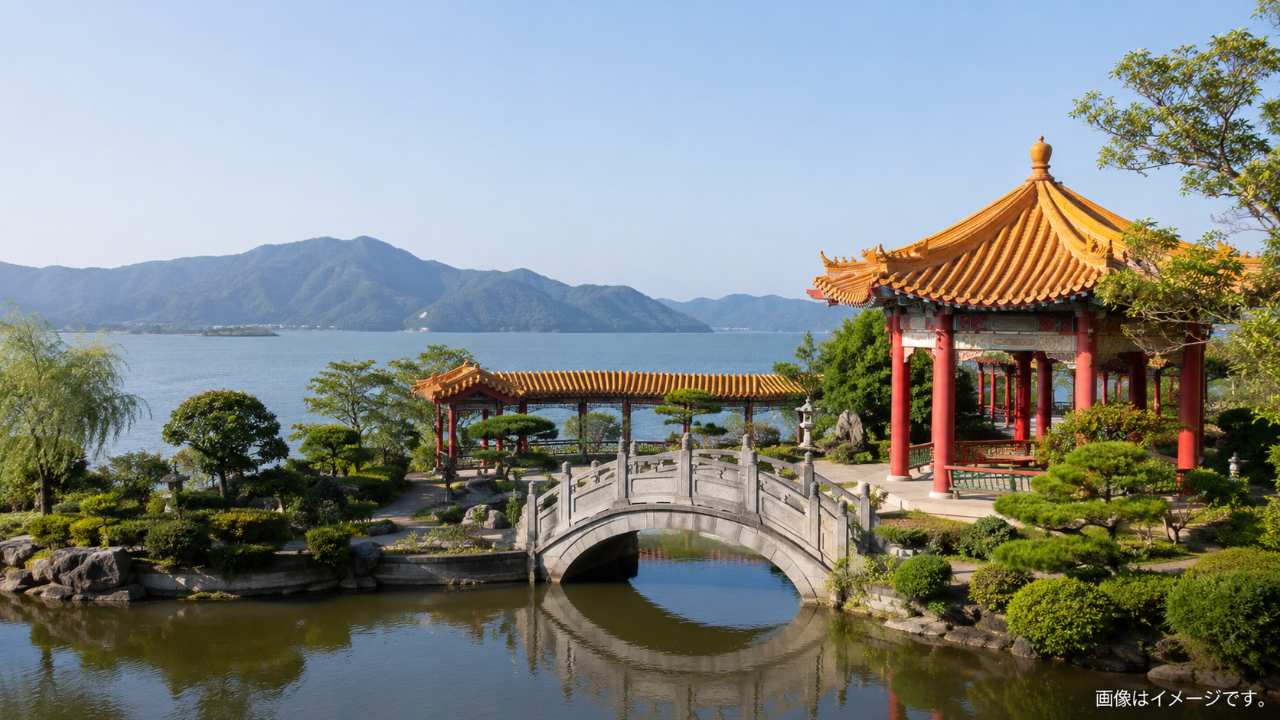 鳥取県の東郷池湖畔にある本格的な中国庭園をイメージした実写風写真