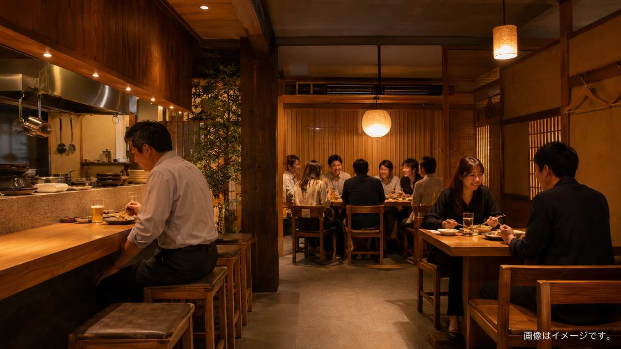 予算を抑えやすい米子駅前の居酒屋候補:米子駅前の焼き鳥と海鮮料理が並ぶ居酒屋のテーブル