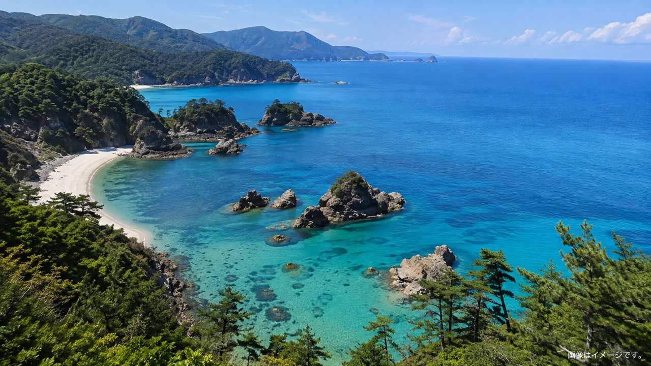透明な海と奇岩、入り江が連なる浦富海岸の代表的な景観